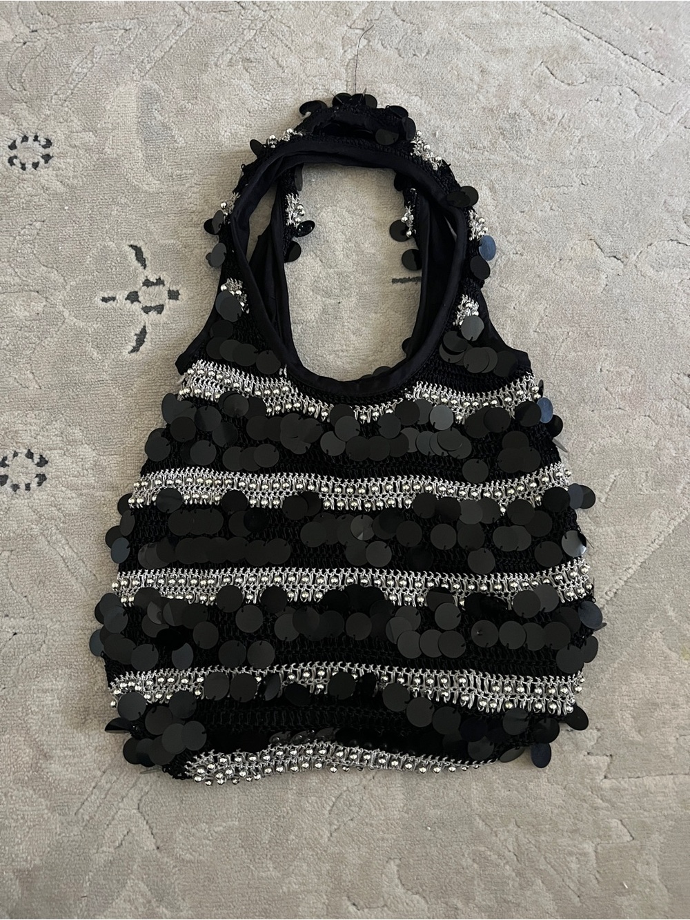 Black Sequin & Silver Bead Bag
